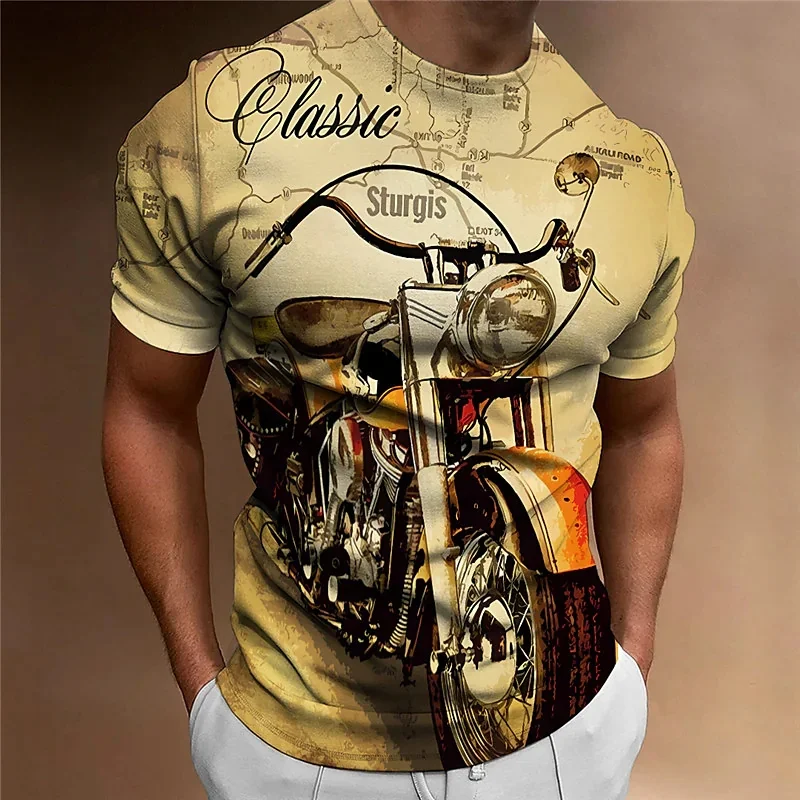 Summer Motorcycle Graphic T-shirt For Men 3D Printed Short Sleeves Vintage Classics Clothes Streetwear Tops Oversized Tee Shirts