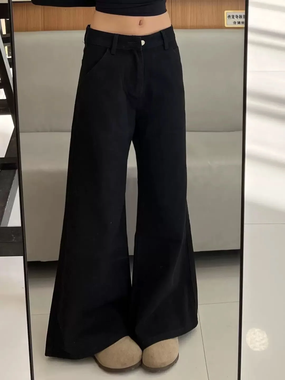 Pantaloni jeans a vita alta da donna larghi skinny neri gamba dritta autunno inverno stile Y2K