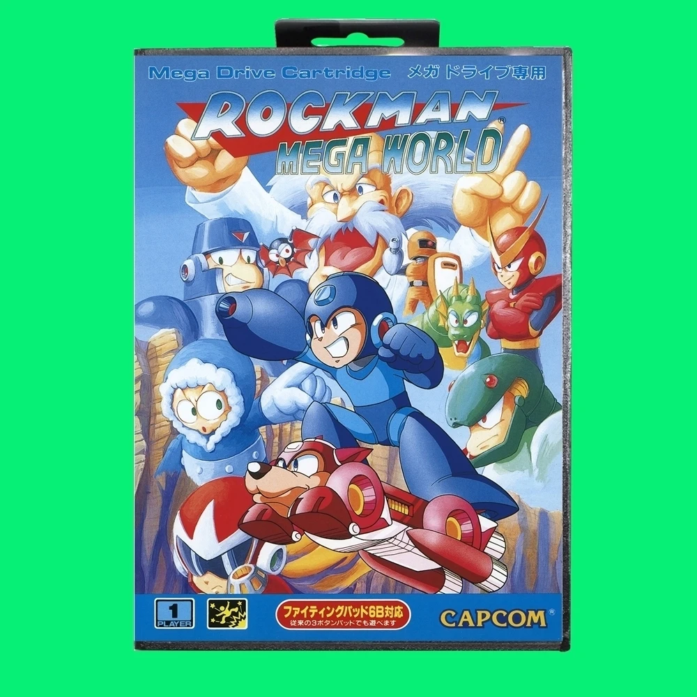 Rockman Mega World Game Cartridge 16bit MD Game Card With JP Cover Retail Box For Sega Mega Drive