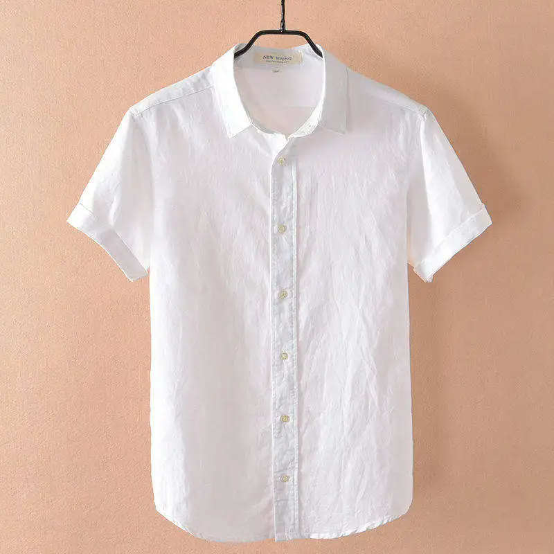 

Men's Casual Linen irt ort Sve Slim Fit Summer Thin Collar Youth Cotton Linen Material Breathable White Casual irt