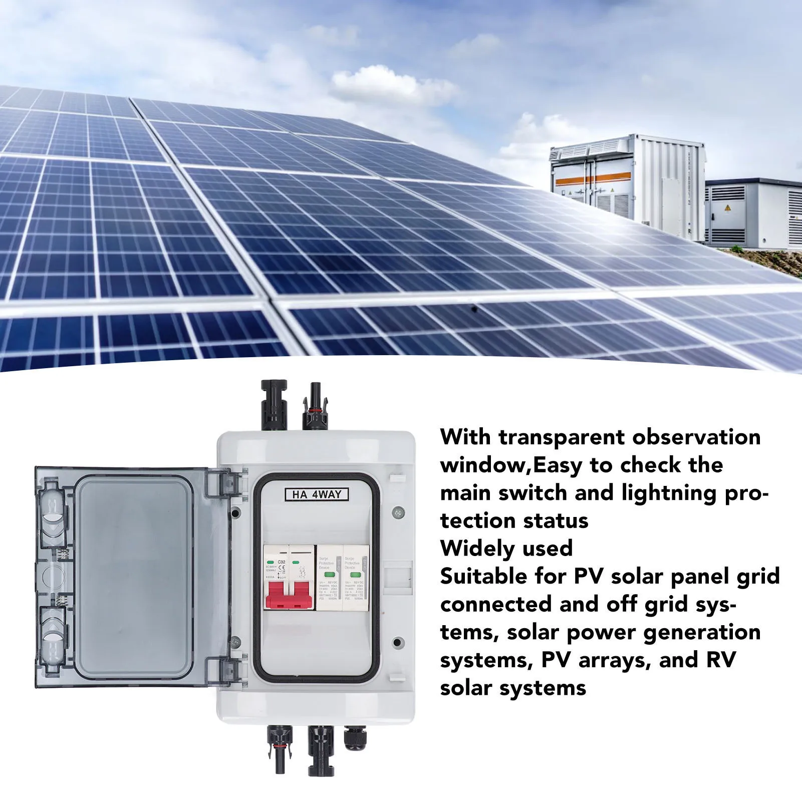 PV Combiner Box IP65 Waterproof Solar Photovoltaic Combiner Box with DC500V 32A Circuit Breaker  Protector PV Combiner Box