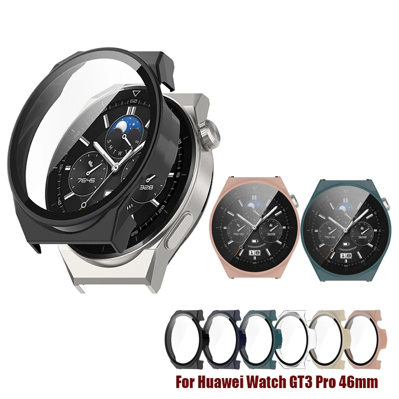 Hard PC Case Tempered Glass Screen Protector Protective Cover for Huawei Watch GT 3 GT3 pro 46mm