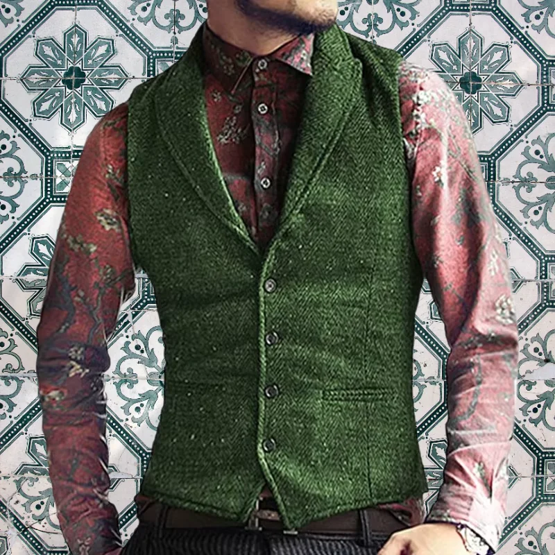 

Mens Vests Tweed Herringbone Slim Fit Fashion Men's Suits Vests For Jacket Groomsmen Waistcoat For Wedding