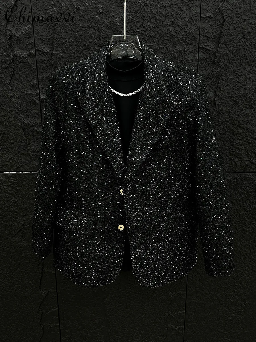 

Winter Clothes New High-End Tweed Blazer for Men Fashionable Sequin Shiny Long Sleeve Handsome Performance Suit Coat