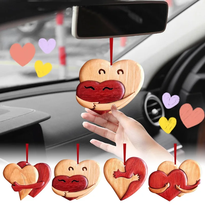 New Valentine's Day Love Heart Pendant Acrylic Car Hanging Ornaments Wedding Decorations Auto RearView Mirror Decor Accessories