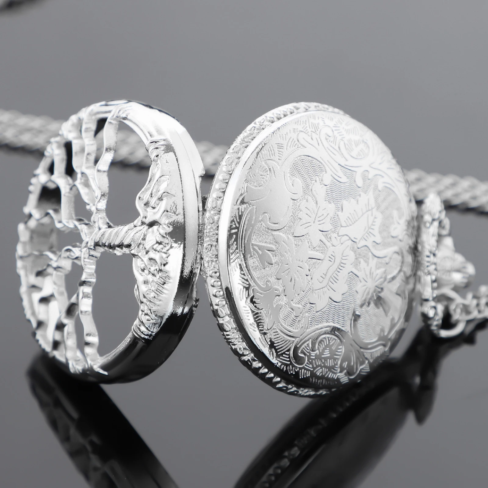 Fashion Silver Tree of Life Quartz Pocket Watch Retro Pocket Fob Watch Pendant Necklace Pocket Watch Men Womens Gift