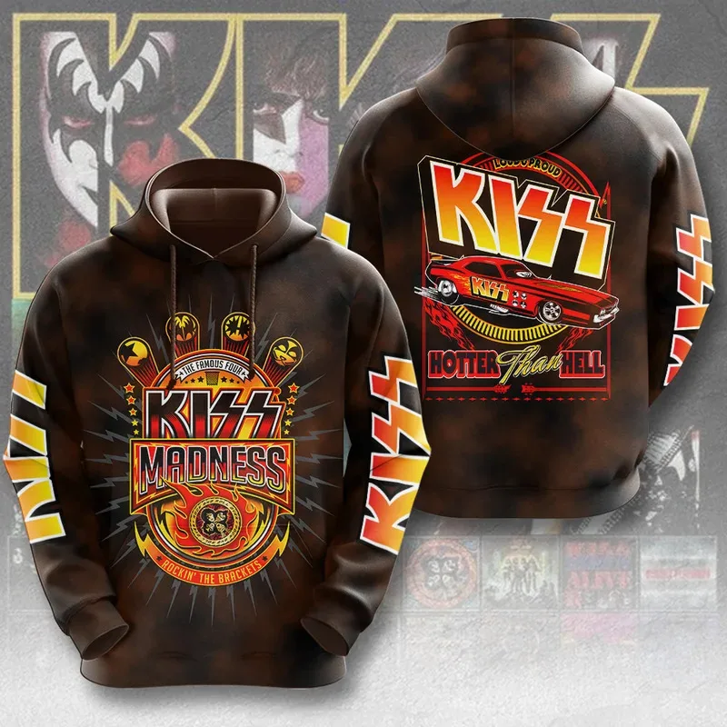 Rock Band Kiss Hoodies 3Dพิมพ์ผู้ชายผู้หญิงHip Hopขนาดใหญ่Pullover Hooded Sweatshirtsแฟชั่นStreetwear Man Hoodies