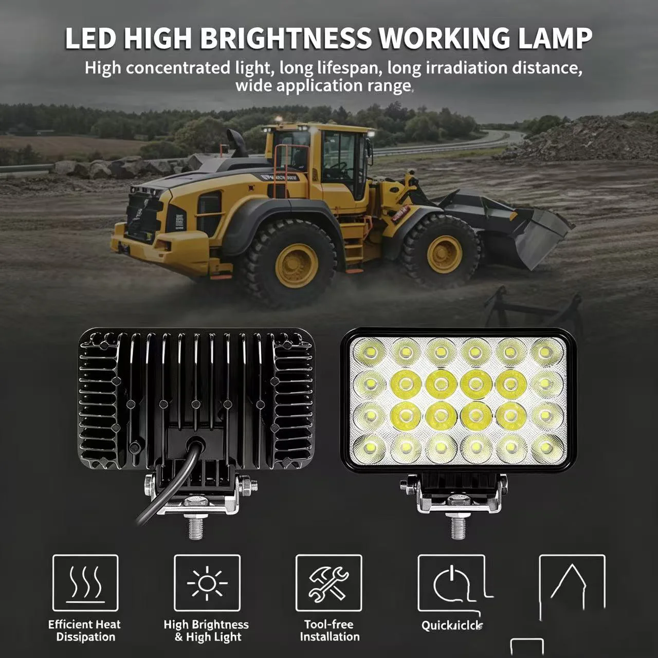 

5inch Work Light 48w Square Agricultural Car Lights Offroad Driving Fog Lights Heavy Construction Machinery Waterproof Lights