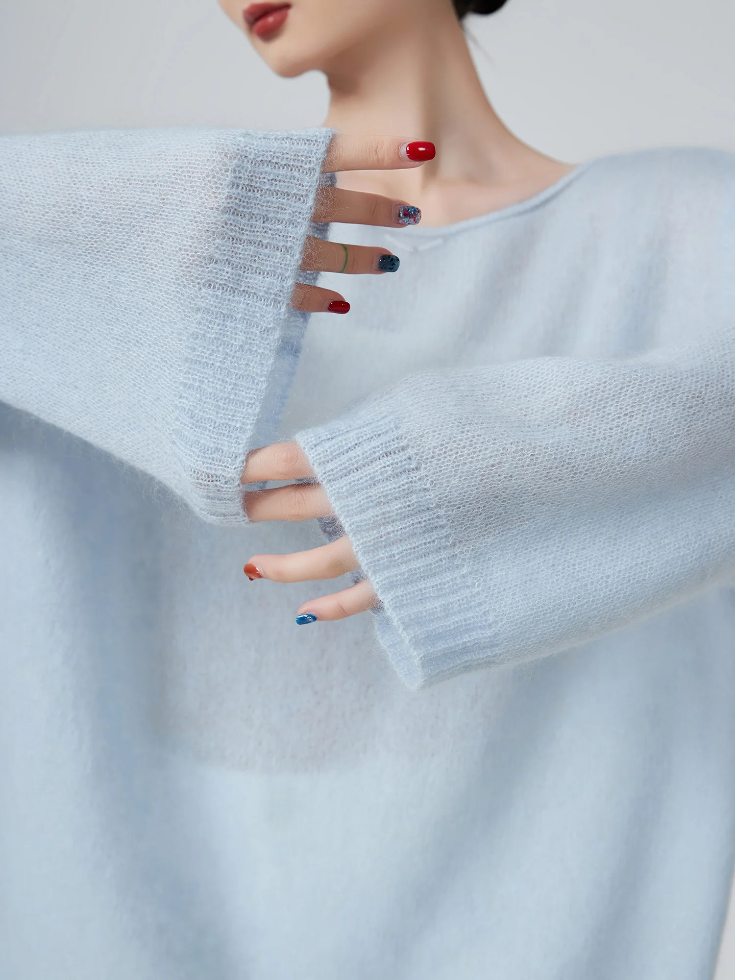 

Свободный женский вязаный свитер Long Sve, мягкий тонкий осенний новый футболка, повседневный корейский ленивый синий свитер