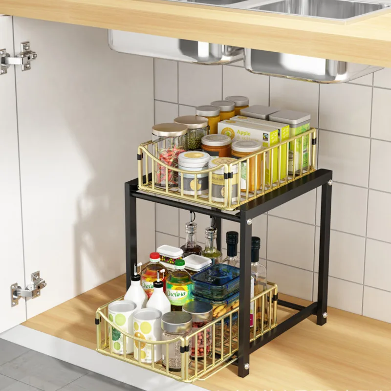 Multifunctional Drawer Spice Rack Kitchen Accessories Mesh Basket Design Storage Items with Elevation Guardrail