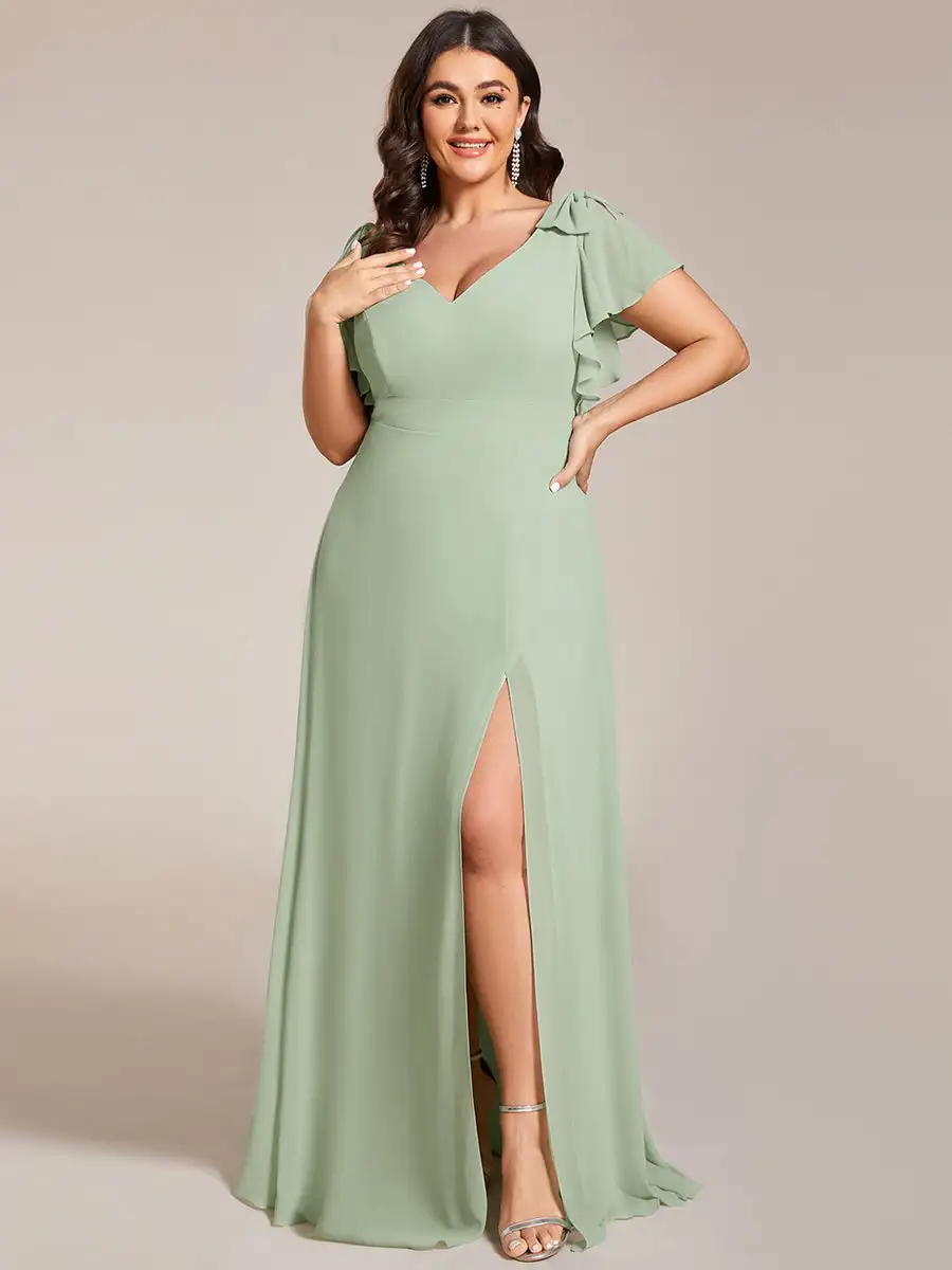 baziiingaaa-party-dress-plus-split-ruffles-sleeves-with-bowknot-v-neck-chiffon-bridesmaid-dress-evening-dress