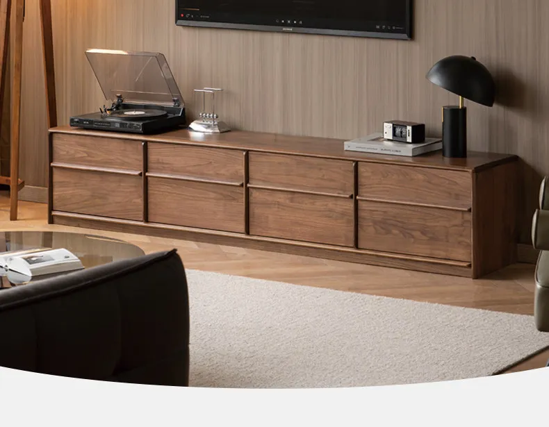 

PYJ solid wood living room Italian light luxury black walnut floor-to-ceiling skeleton line TV cabinet