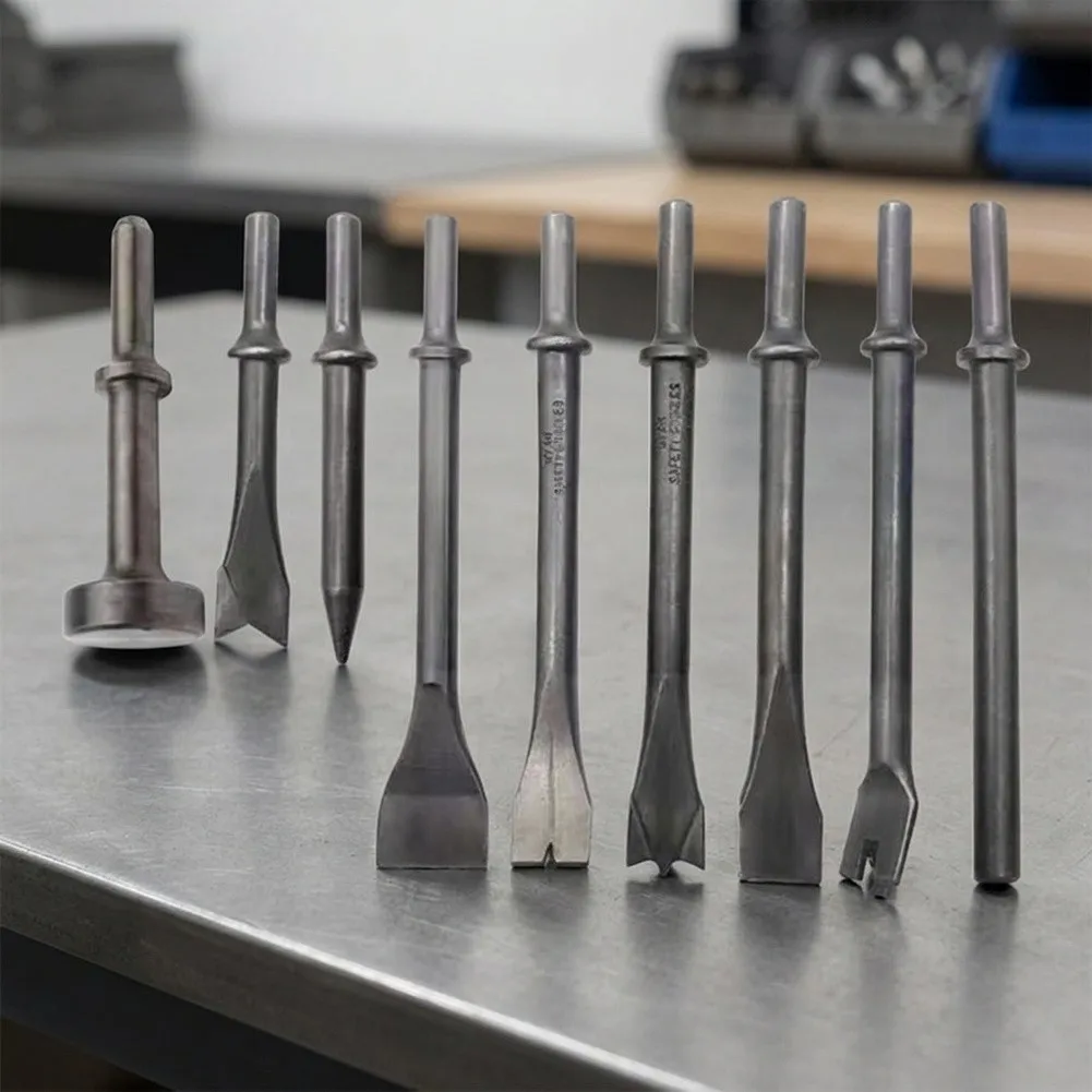 9pcs 0.401 Inch For Air Hammer Chisel Set Heat Treated Alloy Steel Bits For Pneumatic Punching Cutting Demolition Auto Repair