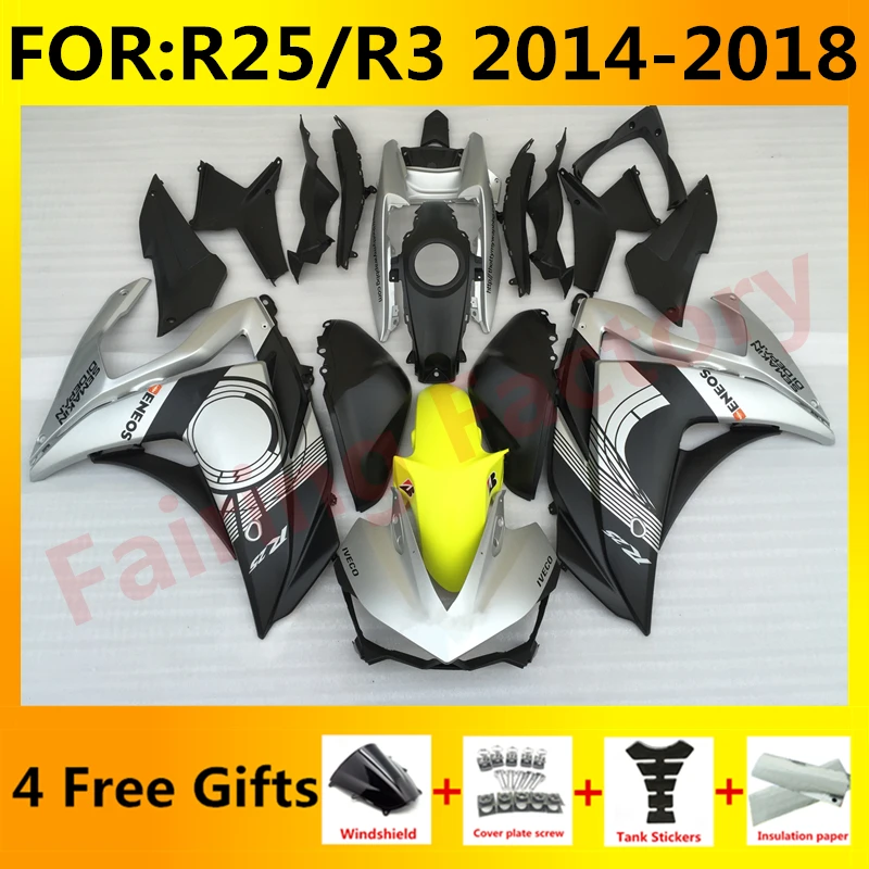 

Новый комплект обтекателей для мотоцикла ABS подходит для YZF R25 R3 R 25 3 2015 2016 2017 2018 комплекты обтекателей кузова черный и серебристый