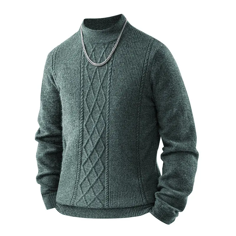 

Thiened f-High Collar Color Men's Knitted Sweater Casual Autumn Winter Warm Long Sve Boting irt for Dad