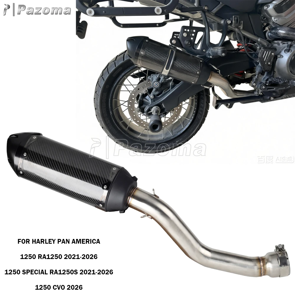 Pazoma Exhaust System Motorcycle Carbon Fiber Exhaust Muffler Pipe For Harley Pan America 1250 CVO RA1250 RA1250S 2021-2025 2026
