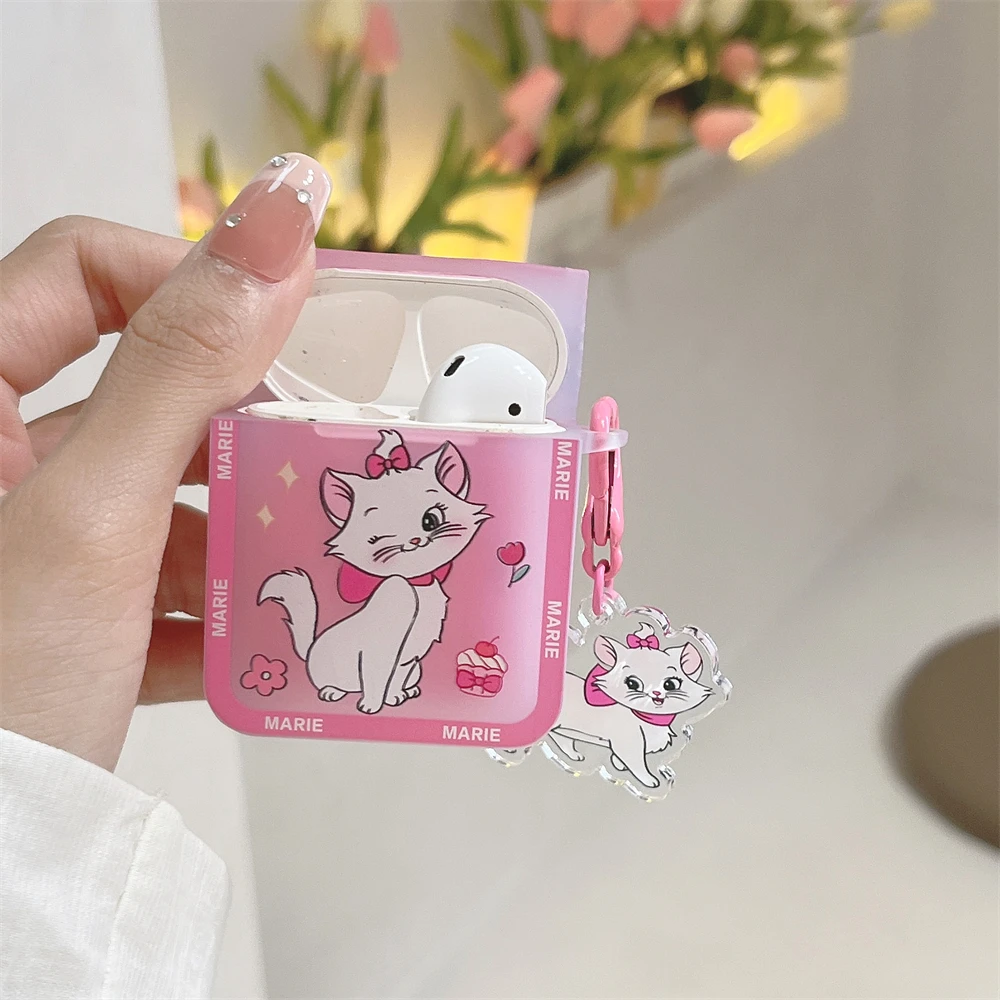 With Keychain Shockproof Case for Apple AirPods 1 2 3 Pro 2 Cute Cartoon Silicone Earphone Protective Accessories Box Marie Cat