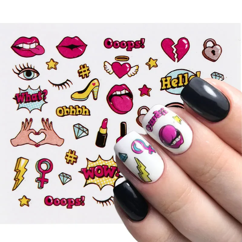 Nail Stickers Pop Cartoon Animals Water Decals Foils Manicure TRWG