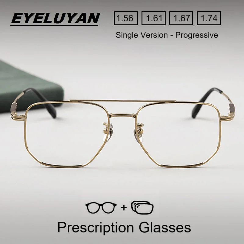 

EYELUYAN Men's Pure Titanium Frame Pilot Optical Spectacles Prescription Glasses Anti Blue Light Photochromic Myopia Eyeglasses