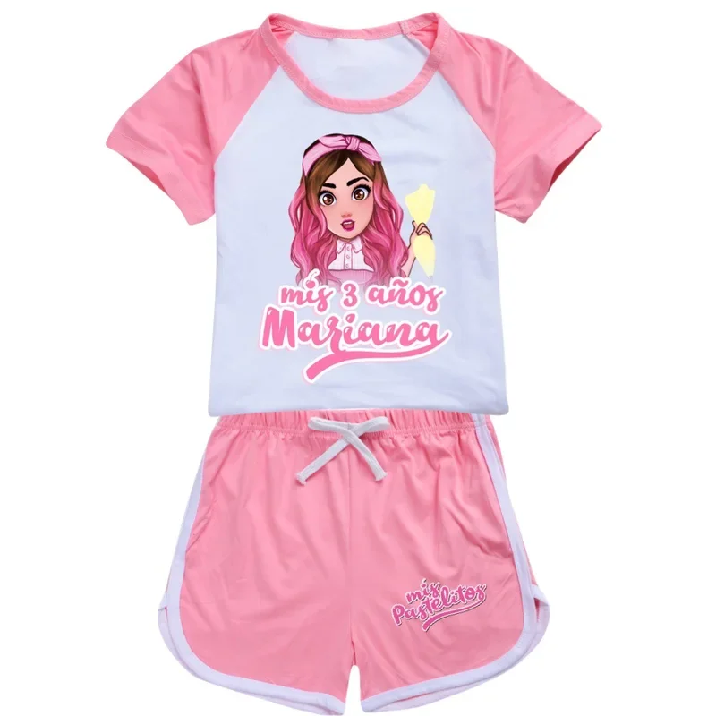 Pijama de cupcakes anime para criança, camiseta de algodão de manga curta e shorts, roupas esportivas casuais para meninos e meninas, verão