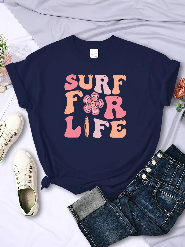 Surf for The Life Printed T-Shirts for Womens Tops Breathable Short Sleeve Fashion Street Clothes Vintage Female Tee Clothing