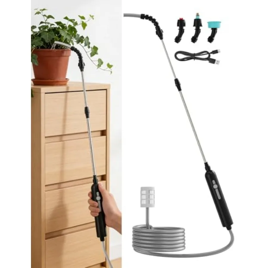 

Electric High Reach Plant Waterer, 3-in-1Nozzles 2000mAh Rechargeable Watering wand for hanging plants with Battery Indicator,