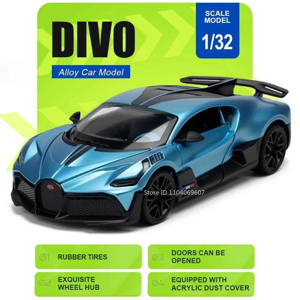 

1:32 Scale Sports Car DIVO SIAN Toy Models Alloy Diecast with Acrylic Dust Cover Doors Opened Rubber Tires Supercar Ornaments