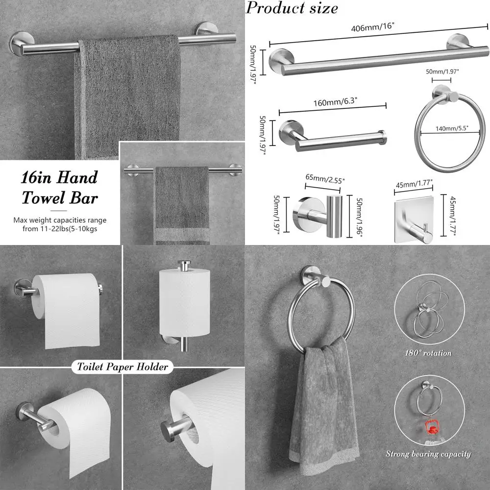 

14-Piece Brushed Nickel Wall-Mounted Stainless Steel Bathroom Hardware Set with Towel Racks