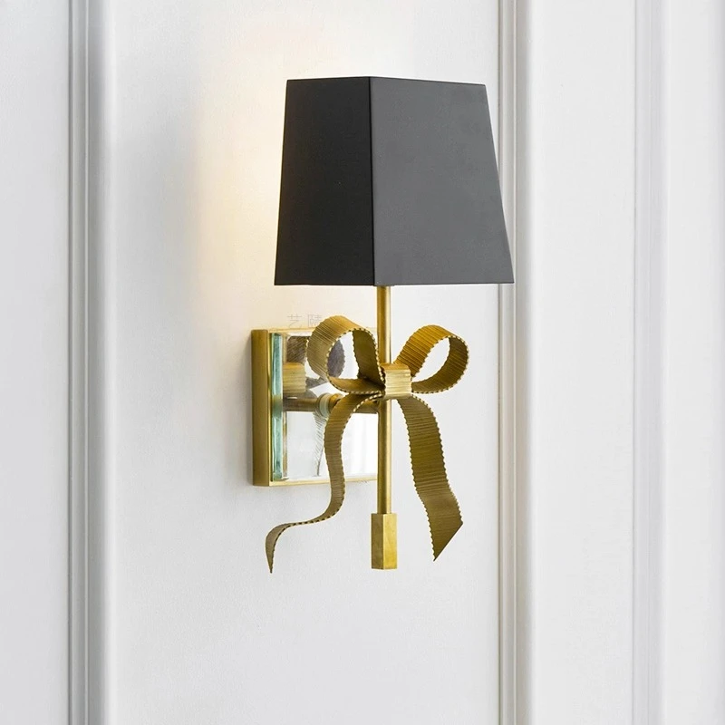 

All copper American bow bedroom bedside wall lamp modern simple corridor lamp French light luxury living room background wall la