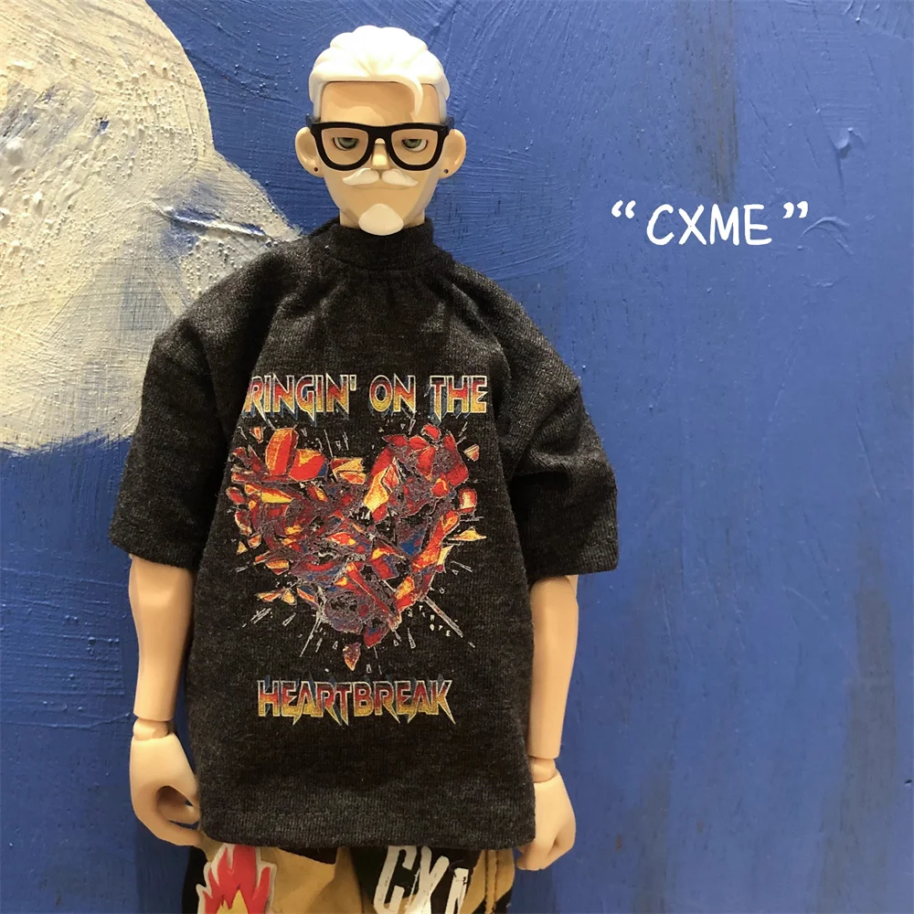 T-shirt ample et décontracté pour hommes, échelle 1/6, mode Hip Hop imprimé, surdimensionné, manches courtes, hauts pour jouets modèles de figurine d'action 12 pouces