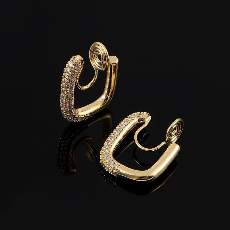 2022 Vintage Real Gold Plating Geometric Metal Hoop Mosquito Coil Clip on Earrings for Women Minimalist Non Pierced Ear Clips