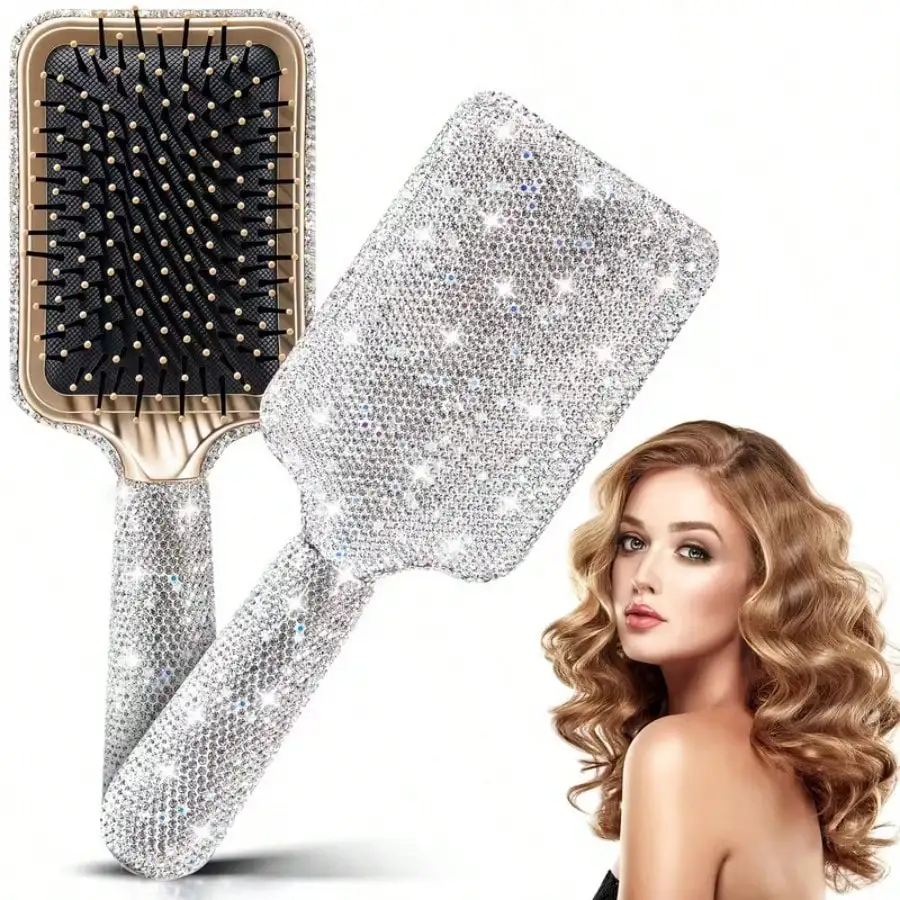 

Stylish Faux Rhinestone Hairbrush, Sparkling And Captivating – Ultra-Soft Bristles – Anti-Tangling Brush Suitable For All Hair Types (Wet, Dry, And Damaged) – Unisex, Hairbrush, Comb, Hair Styling Tool, Hair Product And Accessory, A Must-Have For Hair Sal