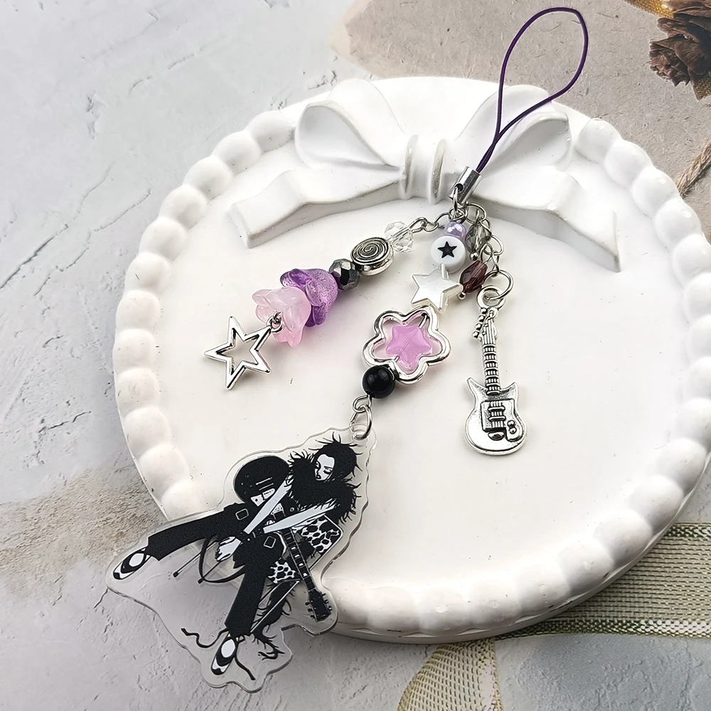 Y2K Handmade Beaded Phone Strap Anime Nana Character Acrylic Pendant Guitar Star Charm Bag Accessory Decor Gift For Anime Fans