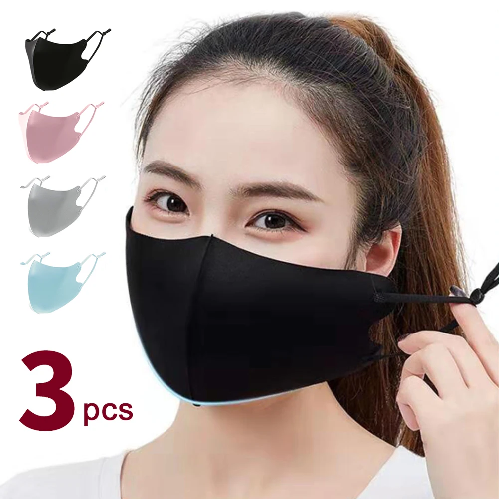 3Pcs 3D Breathable Mask Washable Ice Silk Face Mouth Mask Anti Dust Filter Mouth-muffle Haze Dust Proof Flu Masks Care Reusable