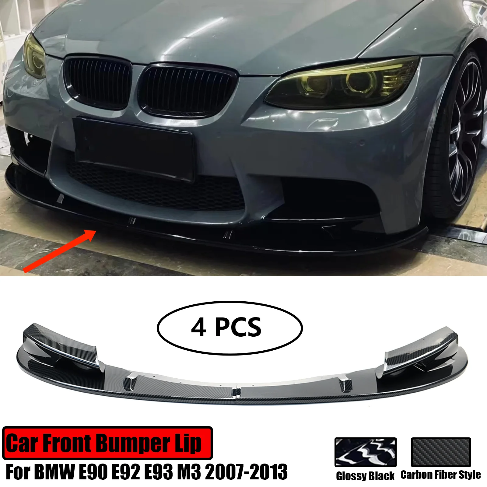 

Front Bumper Lip For BMW E90 E92 E93 M3 2007-2013 Splitter Spoiler Diffuser Protector Body Kit Glossy Black Carbon Fiber Look