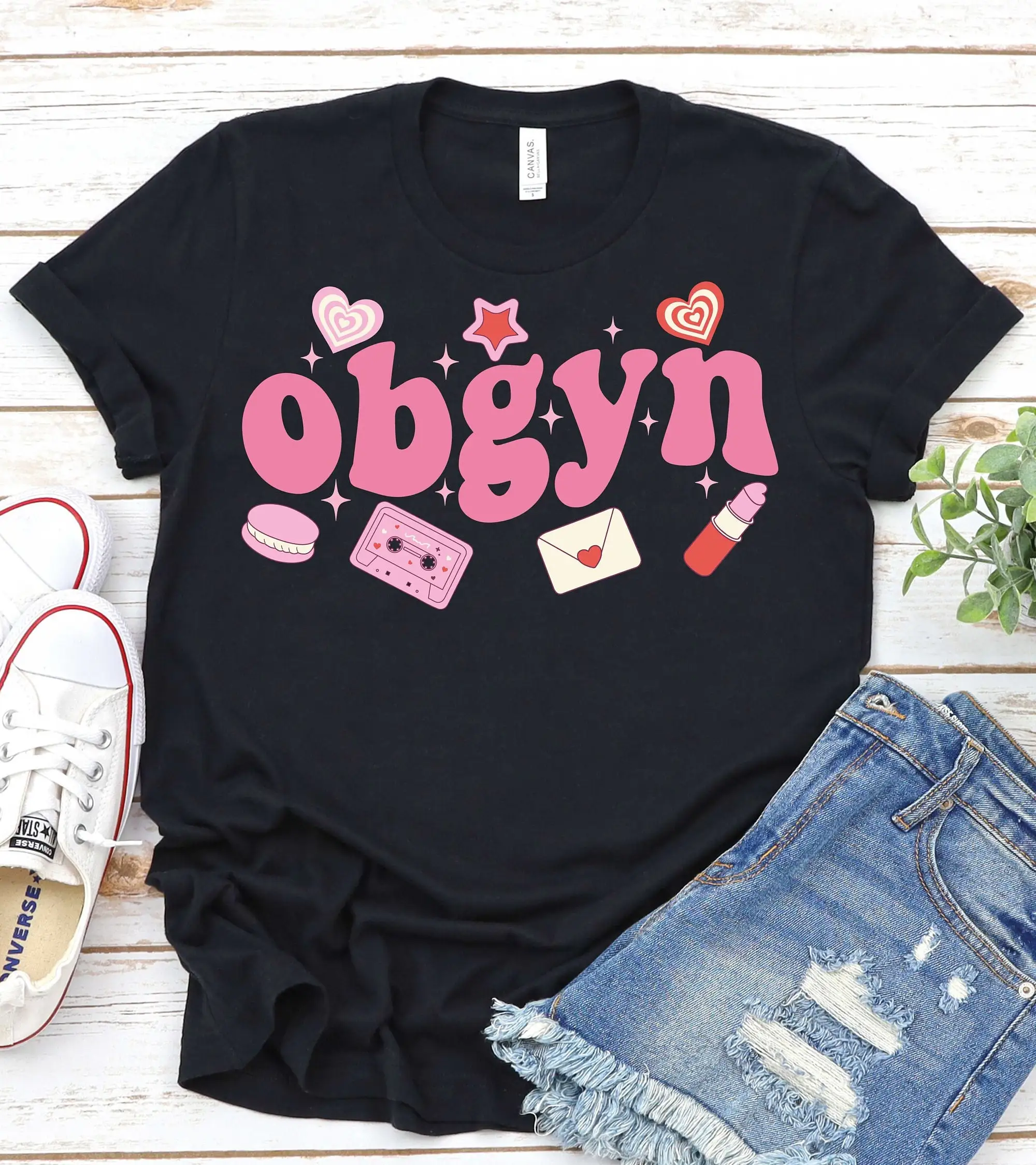 Obgyn Nurse Valentine'S Day T Shirt Groovy Obstetrician Gynecologist Valentines Obstetric Valentine Funny Ob Gyn