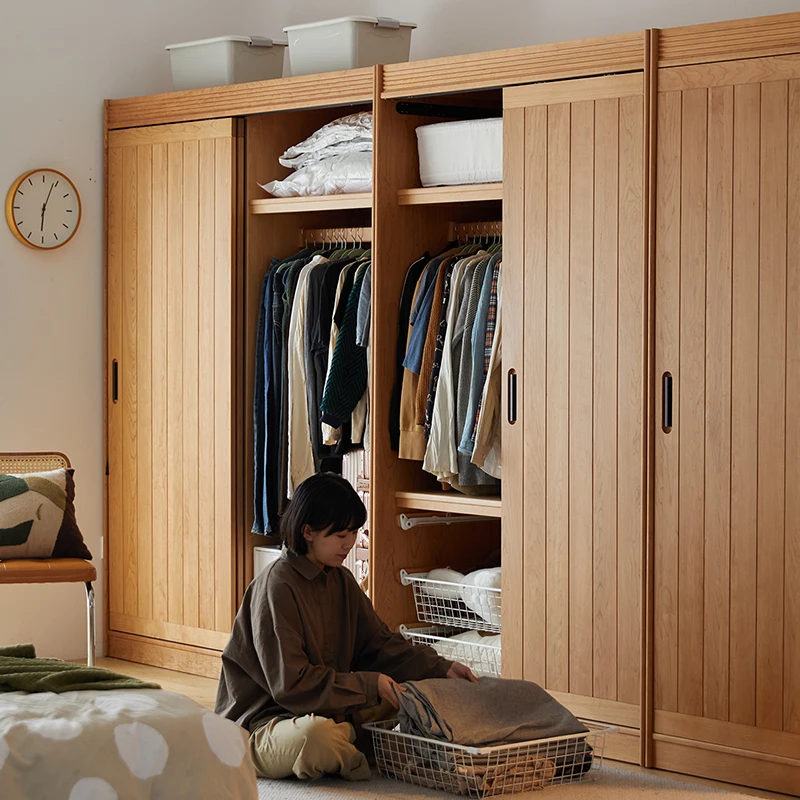 Modern large storage solid wood bedroom, wardrobe with sliding door
