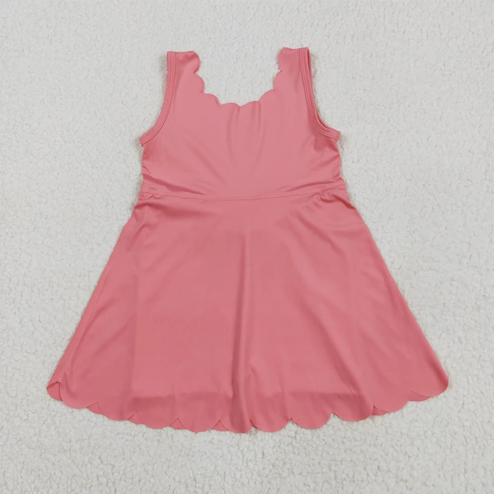 

Baby Girls Pink Sleeveless Yoga Knee-Length Dresses Peach Kids Summer Athletic Dresses for Girls