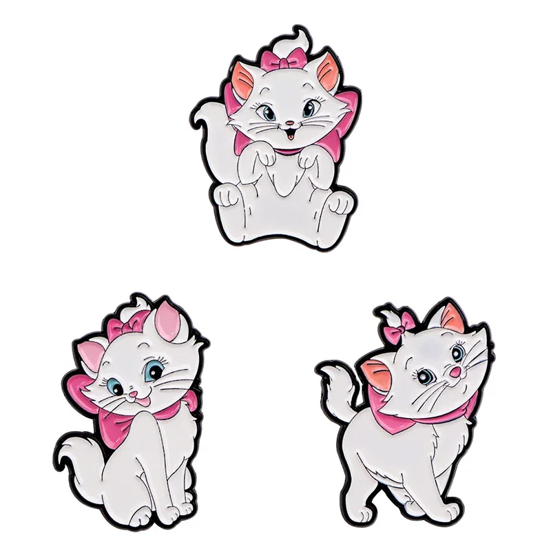 Cartoon The Aristocats Cute Marie Cat Brooch Pink Bowknot Kitten Enamel Pins for Backpack Gifts for Women Girls