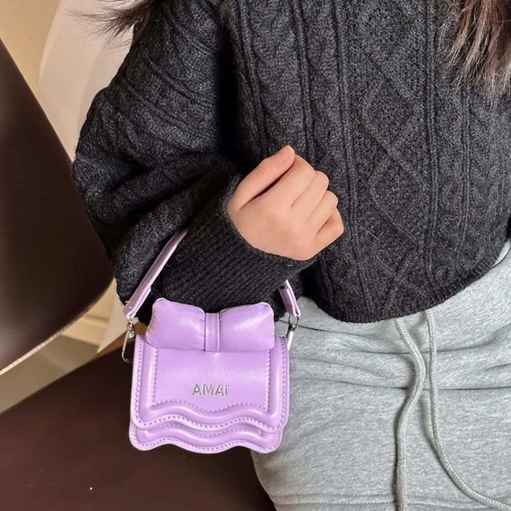 Solid Color Mini Bow Crossbody Bag Chain Small Square Bag Sweet Shoulder Bag Messenger Bag Coin Purse Children Handbag Children