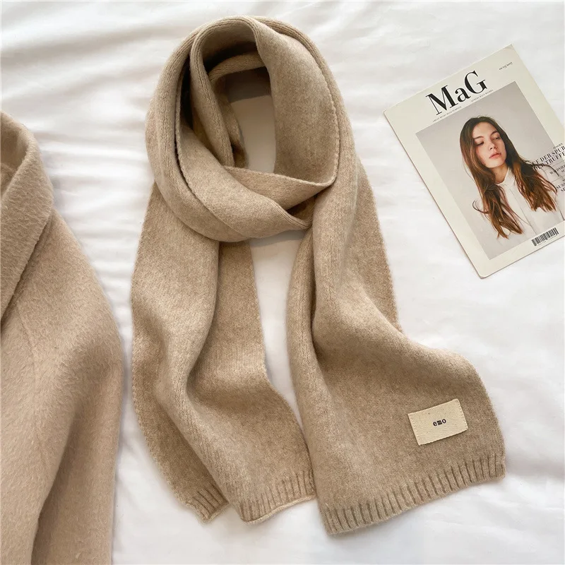 Pure Color Knitting Scarf With Autumn and Winter Warm Scarf Long-Term Student Scarf Candy Color Bright Foundation Korean Version