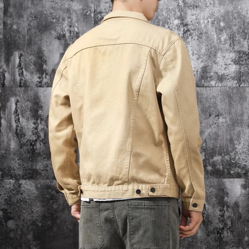 ルーズフィット ユース カーキ デニム ジャケット メンズ 韓国スタイル トレンディなワークウェア ジャケット カジュアル 多用途 アウター ティーンエイジャー向け