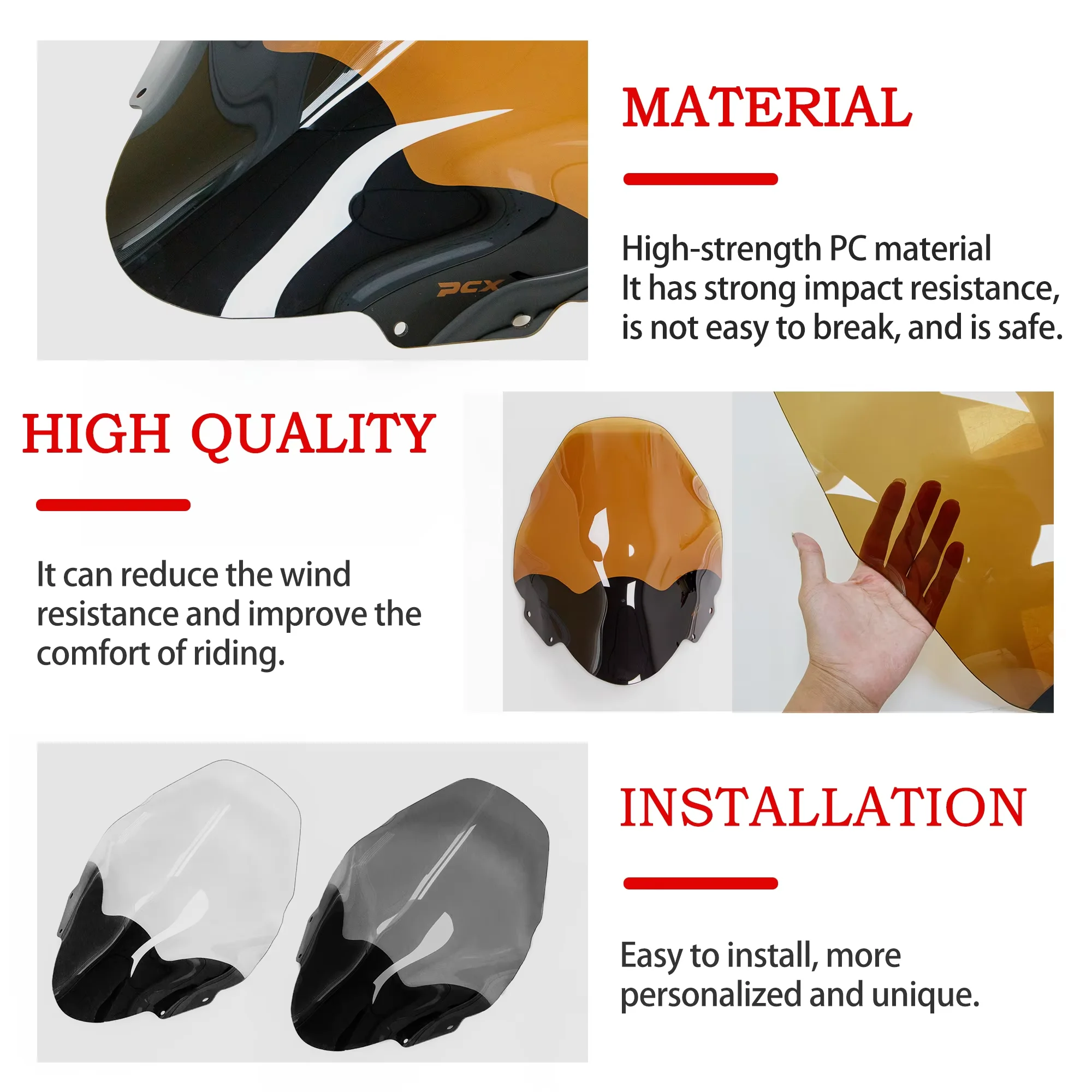 61cm Motorcycle Windscreen Windshield Fit for 2014 - 2017 HONDA PCX150 PCX125 PCX 150 125 2015 2016 Wind Deflectors