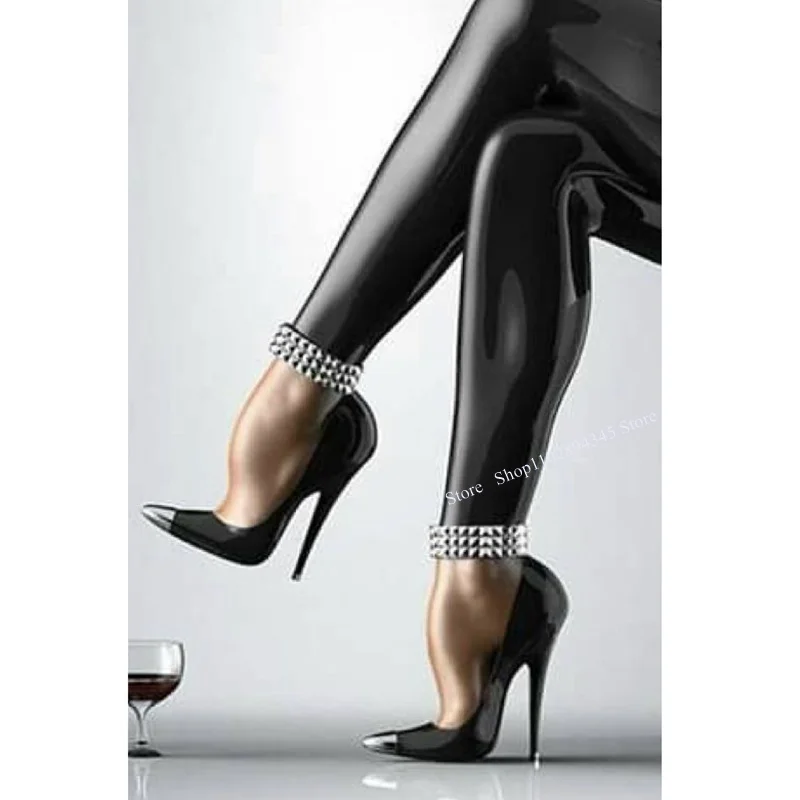 Black Pointed Toe Patent Leather Pumps Thin High Heel Fashion Sexy 2023 Summer Casual Big Size Woman Shoes Zapatillas Mujer