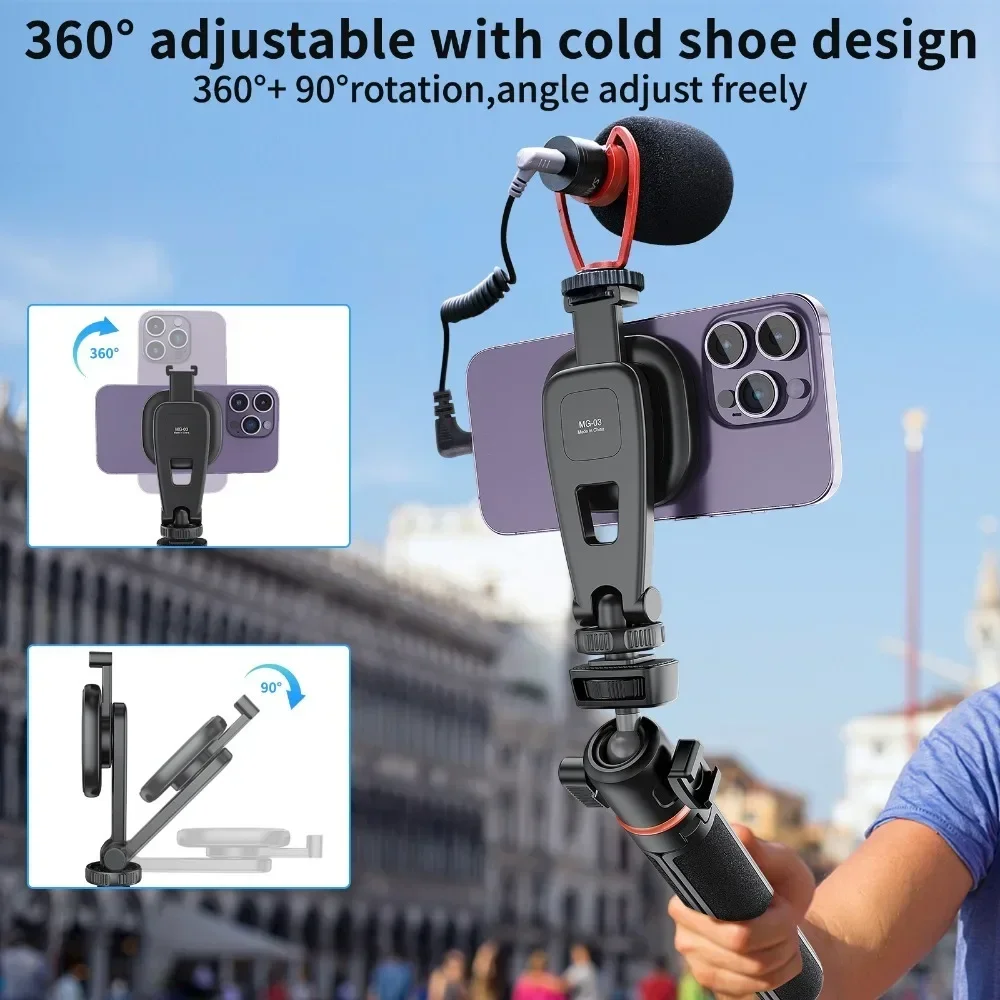 Vrig MG-03 Magnet Phone Holder Adapter Tripod Magnetic Camera Phone Holder Tripod Mount for Mag-Safe iPhone 14 13 12 Series