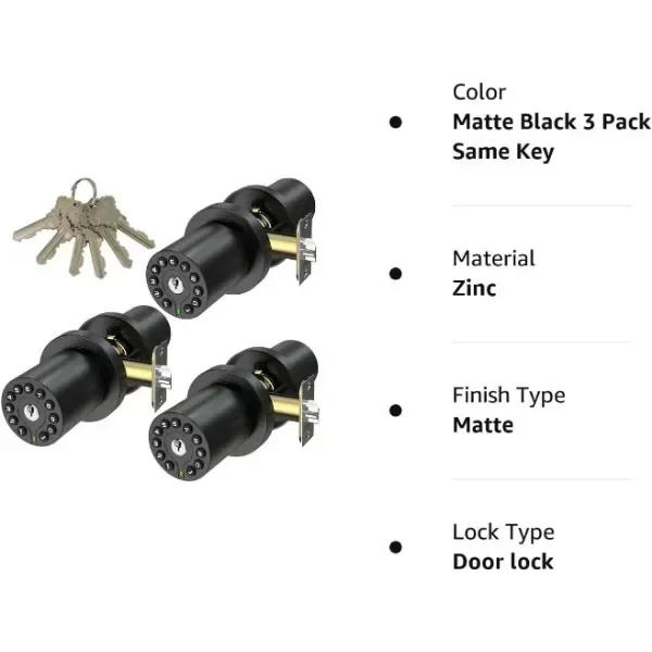 IU-20 Code Door Lock, Electronic Door Knob with Keypad and Key, Auto Lock, Waterproof, Passage Function, Long Battery Life