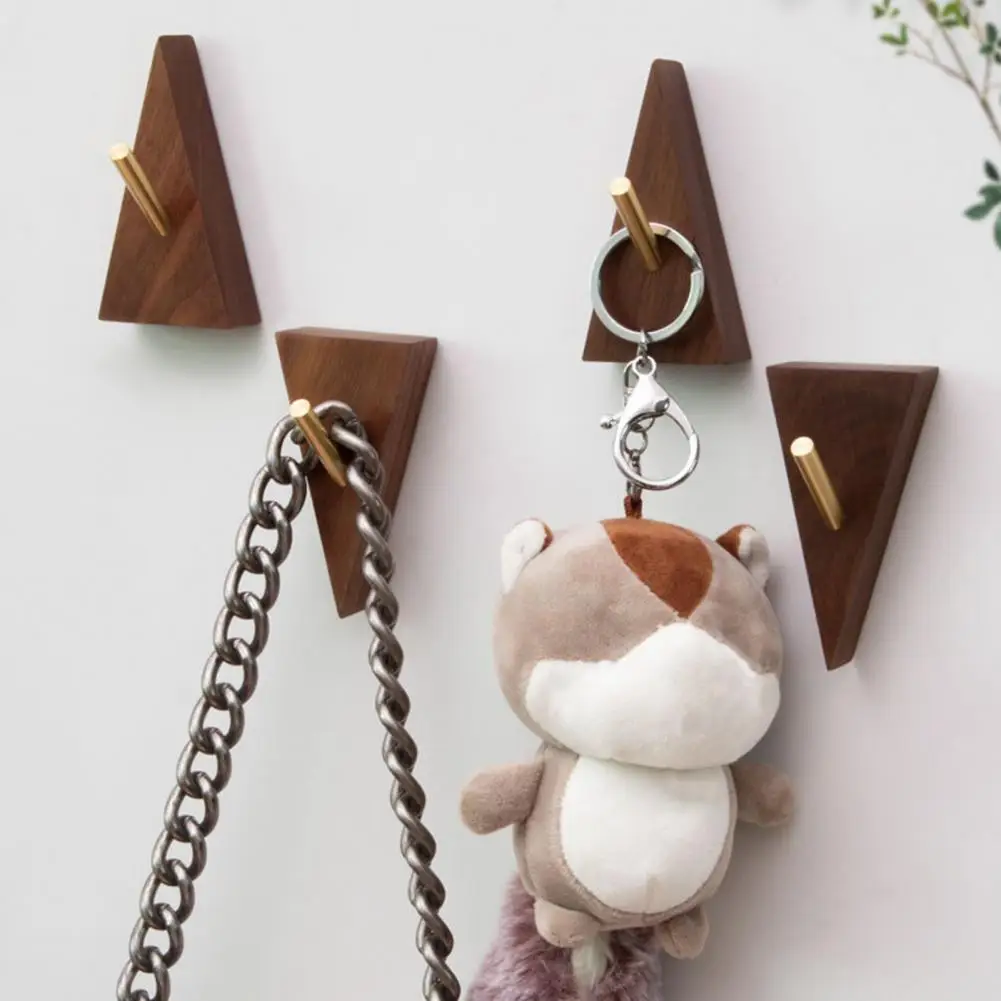 Solid Wood Wall Hook Wooden Coat Hook Rustic Triangular Wood Wall Hook with Solid Wooden Base Metal Coat Hanger for Home