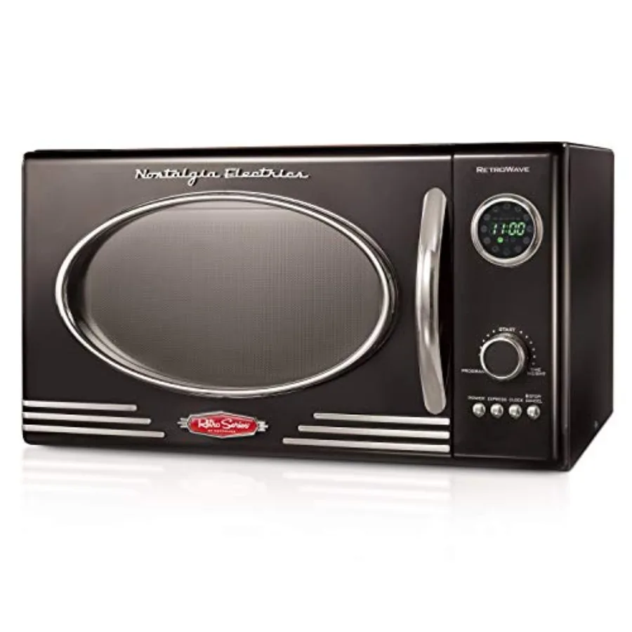 Retro 0.9 Cubic Foot 800-Watt Countertop Microwave Oven with 5 Power Levels and 12 Cook Settings LED Display Jet Black