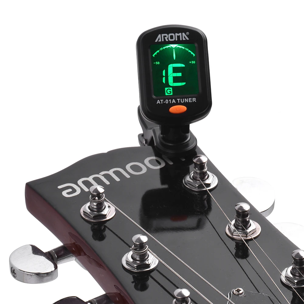 AT-01A Rotatable Clip-on Tuner Universal 12 Equal Temperament LCD Display for Guitar Chromatic Bass Ukulele Violin
