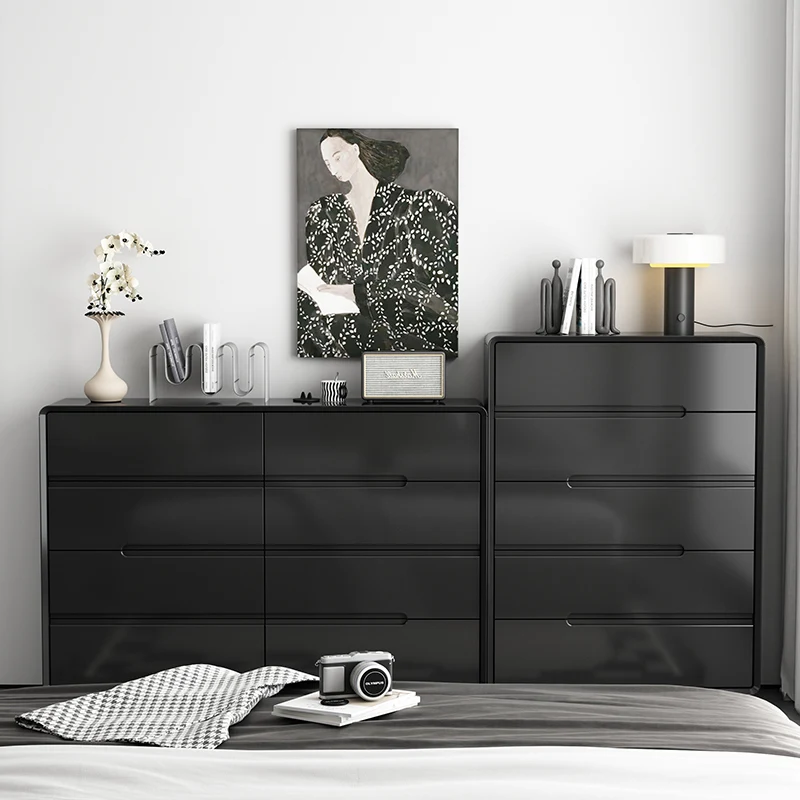 

Wood Eight Nine Chest of Drawers Simple Black Small Apartment Living Room Ultra-Thin Ultra-Narrow 30cm Tailstock Storage Cabinet